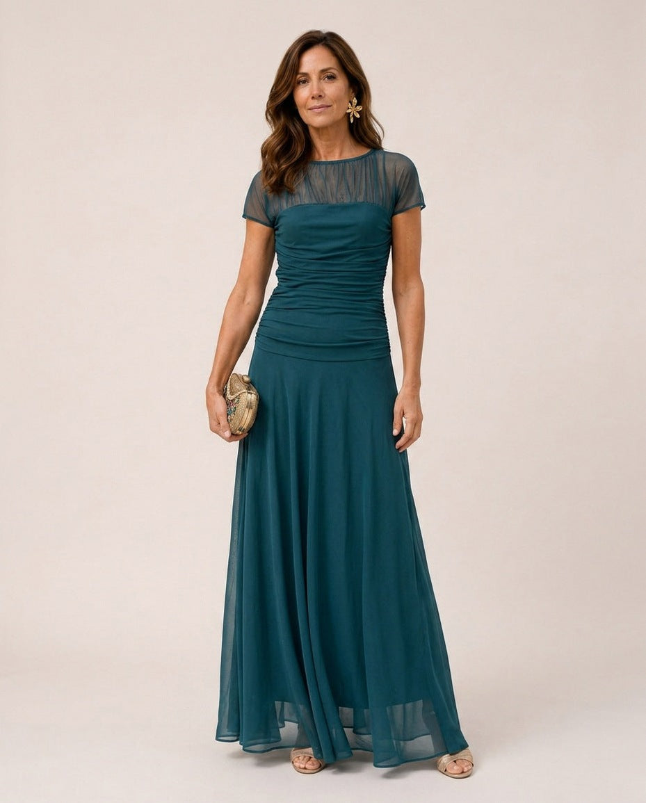 Chiffon Cap Sleeve Maxi Dress