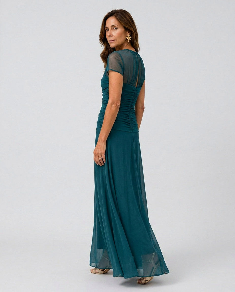 Chiffon Cap Sleeve Maxi Dress