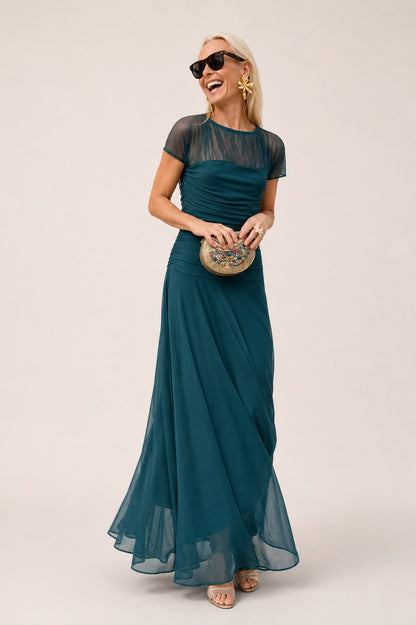 Chiffon Cap Sleeve Maxi Dress