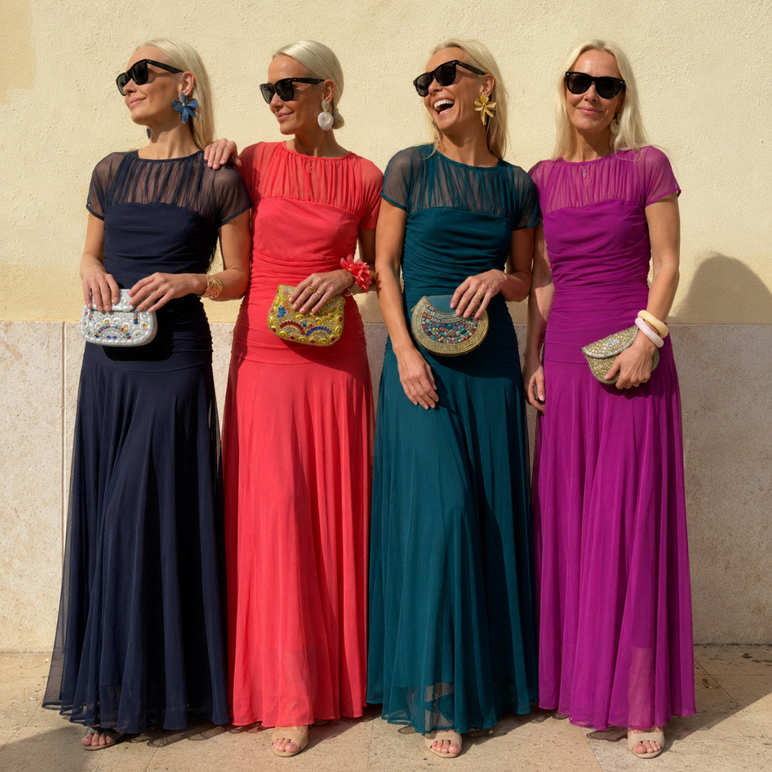 Chiffon Cap Sleeve Maxi Dress