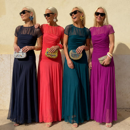 Chiffon Cap Sleeve Maxi Dress