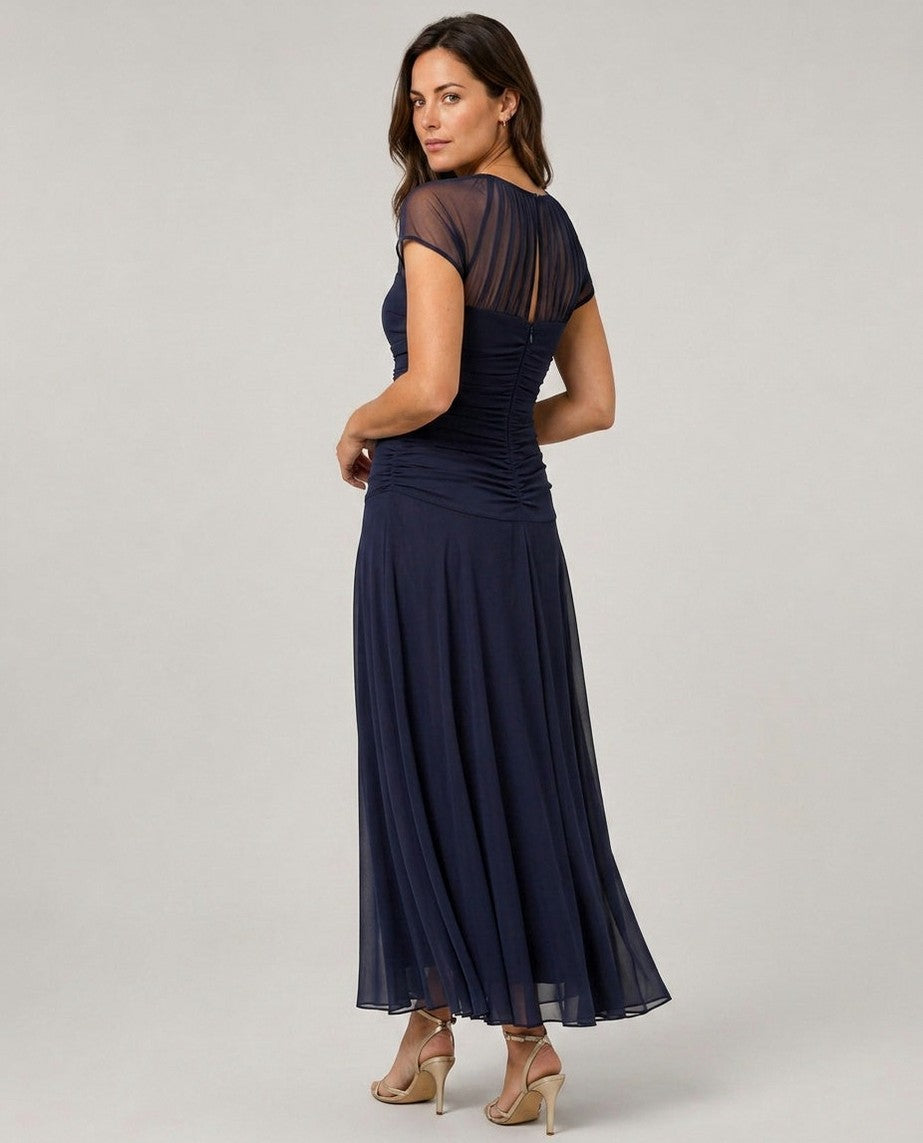 Chiffon Cap Sleeve Maxi Dress