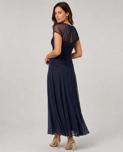 Chiffon Cap Sleeve Maxi Dress