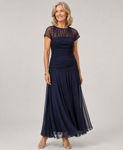 Chiffon Cap Sleeve Maxi Dress