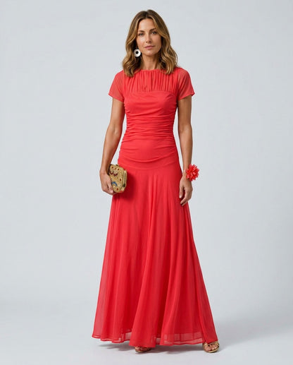 Chiffon Cap Sleeve Maxi Dress