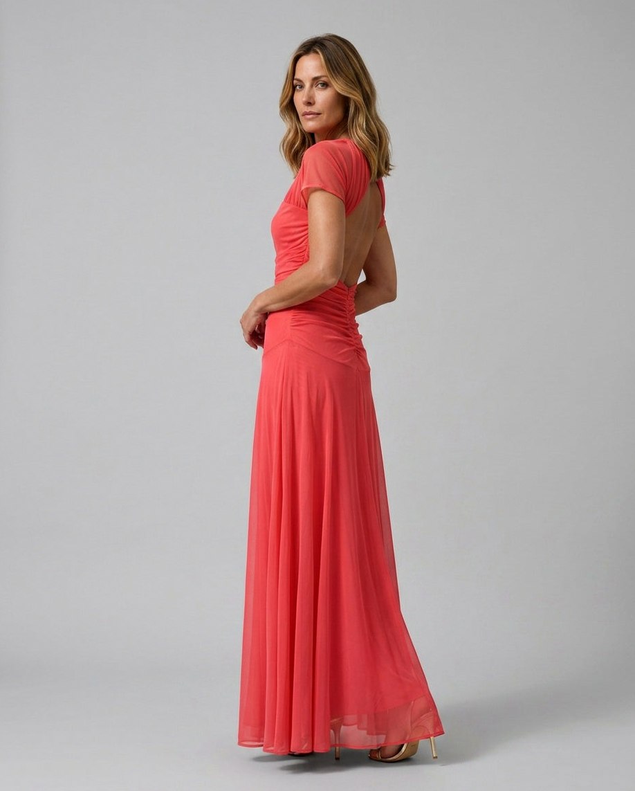 Chiffon Cap Sleeve Maxi Dress
