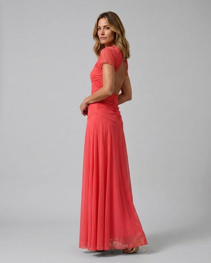 Chiffon Cap Sleeve Maxi Dress