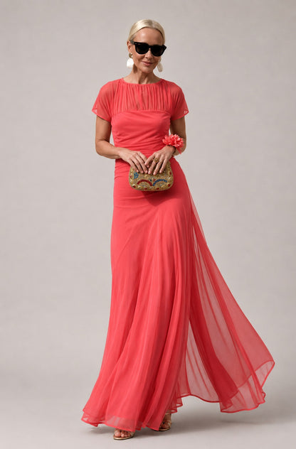 Chiffon Cap Sleeve Maxi Dress