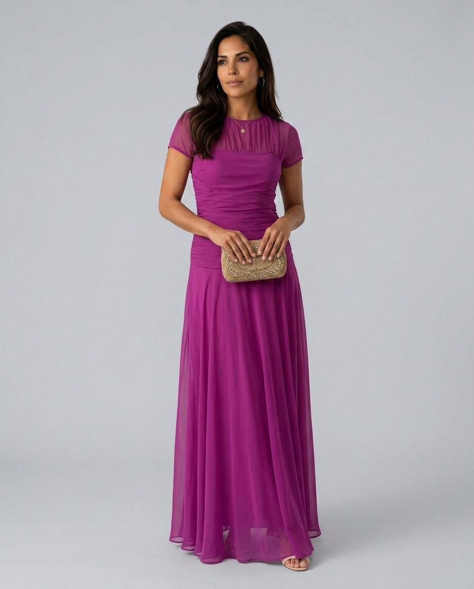 Chiffon Cap Sleeve Maxi Dress
