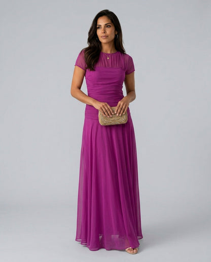 Chiffon Cap Sleeve Maxi Dress