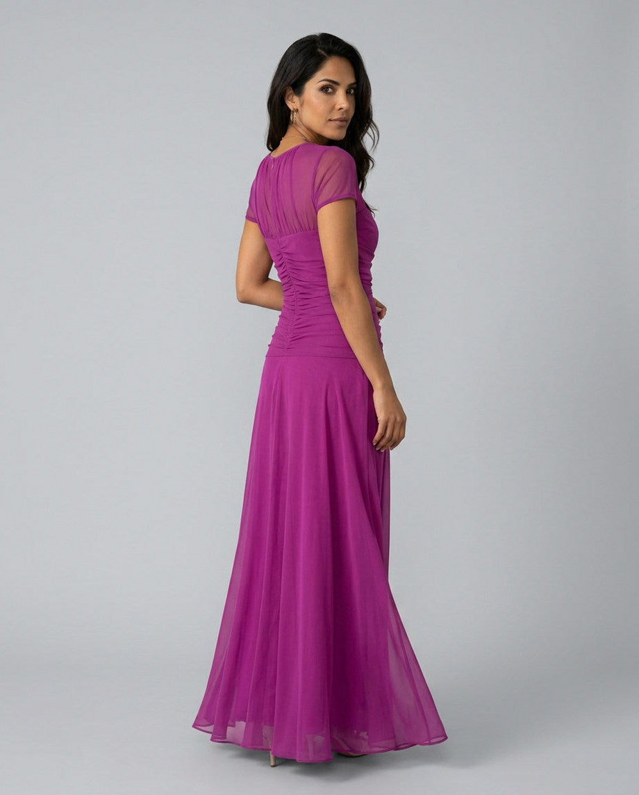 Chiffon Cap Sleeve Maxi Dress