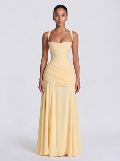 Chiffon Corset Ruched Drop Waist Maxi Dress