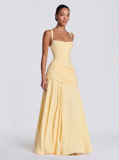 Chiffon Corset Ruched Drop Waist Maxi Dress