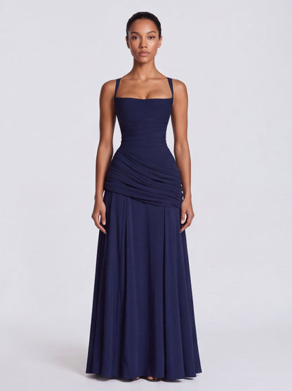 Chiffon Corset Ruched Drop Waist Maxi Dress