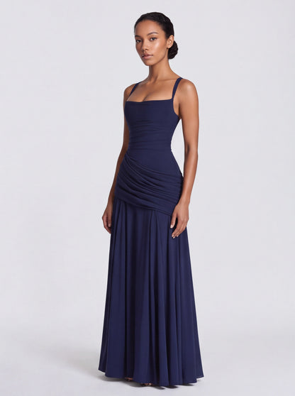 Chiffon Corset Ruched Drop Waist Maxi Dress