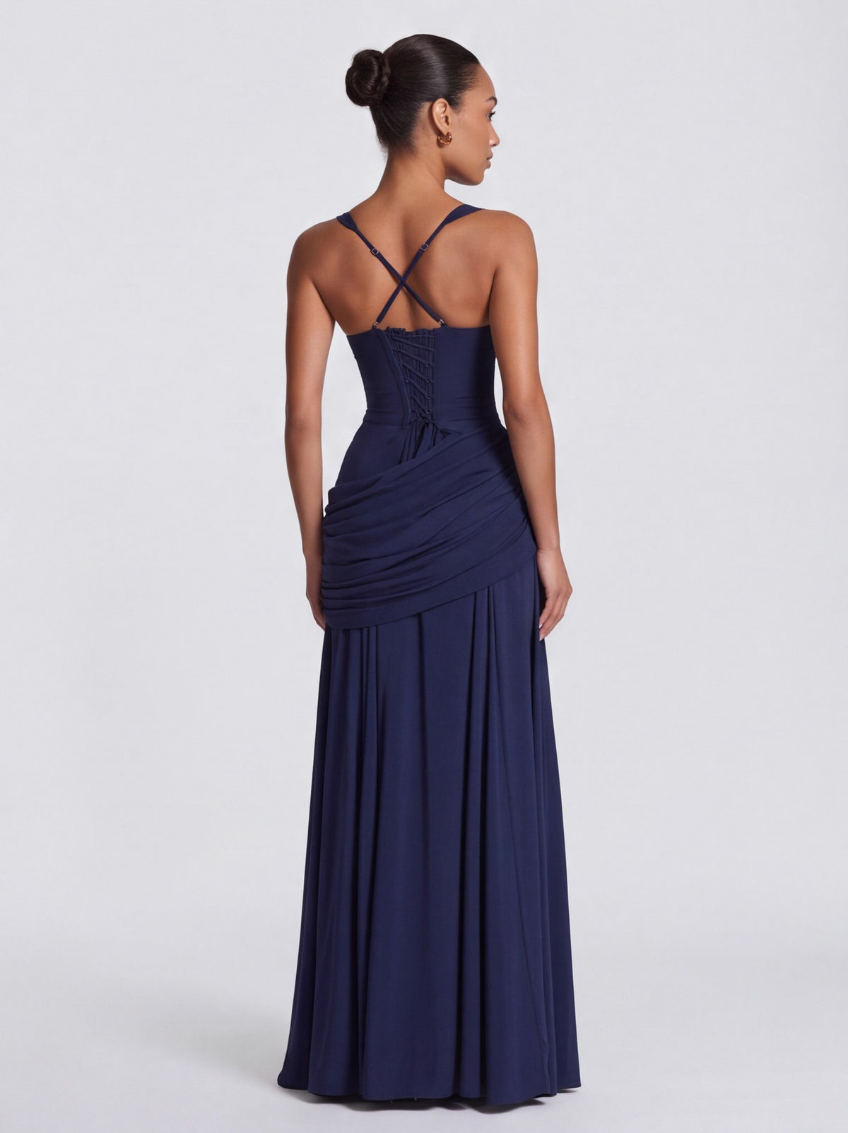 Chiffon Corset Ruched Drop Waist Maxi Dress
