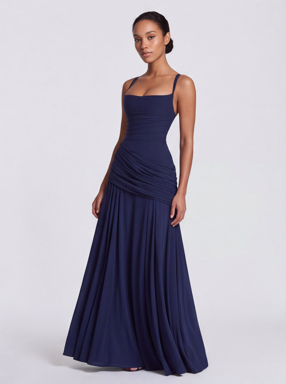 Chiffon Corset Ruched Drop Waist Maxi Dress