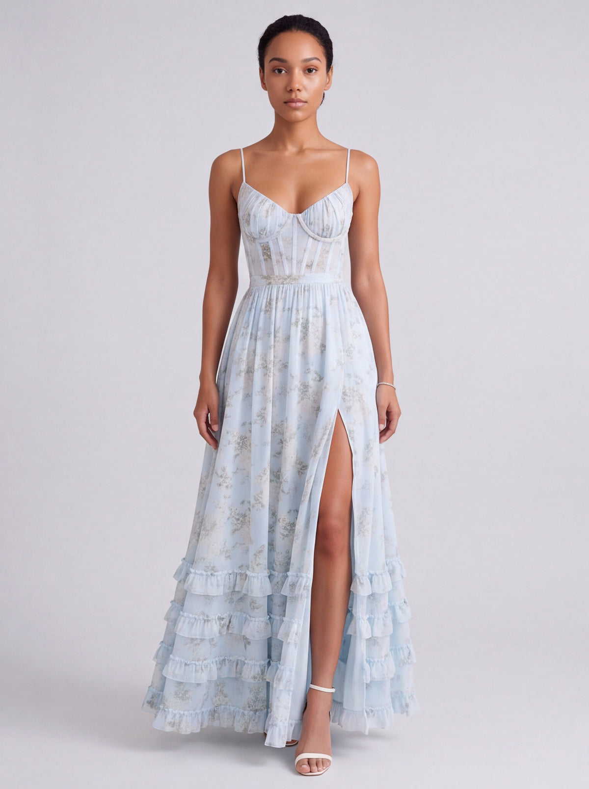 Chiffon Corset Tiered Maxi Dress