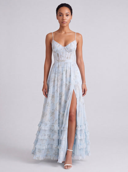 Chiffon Corset Tiered Maxi Dress