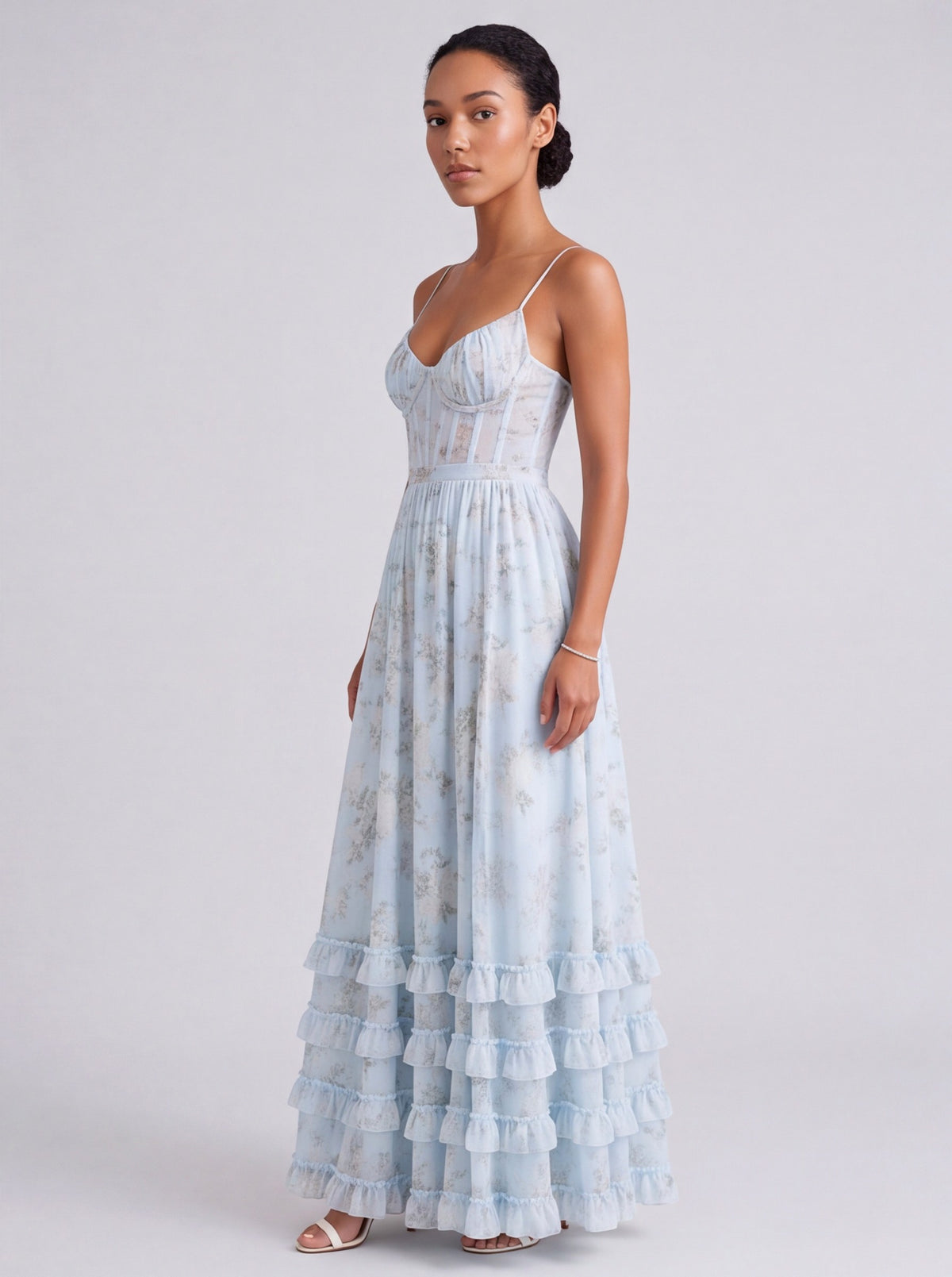 Chiffon Corset Tiered Maxi Dress