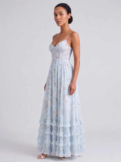 Chiffon Corset Tiered Maxi Dress