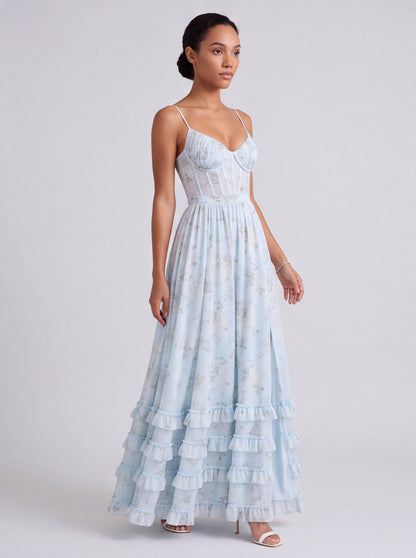 Chiffon Corset Tiered Maxi Dress