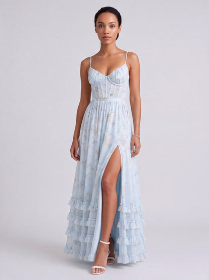Chiffon Corset Tiered Maxi Dress