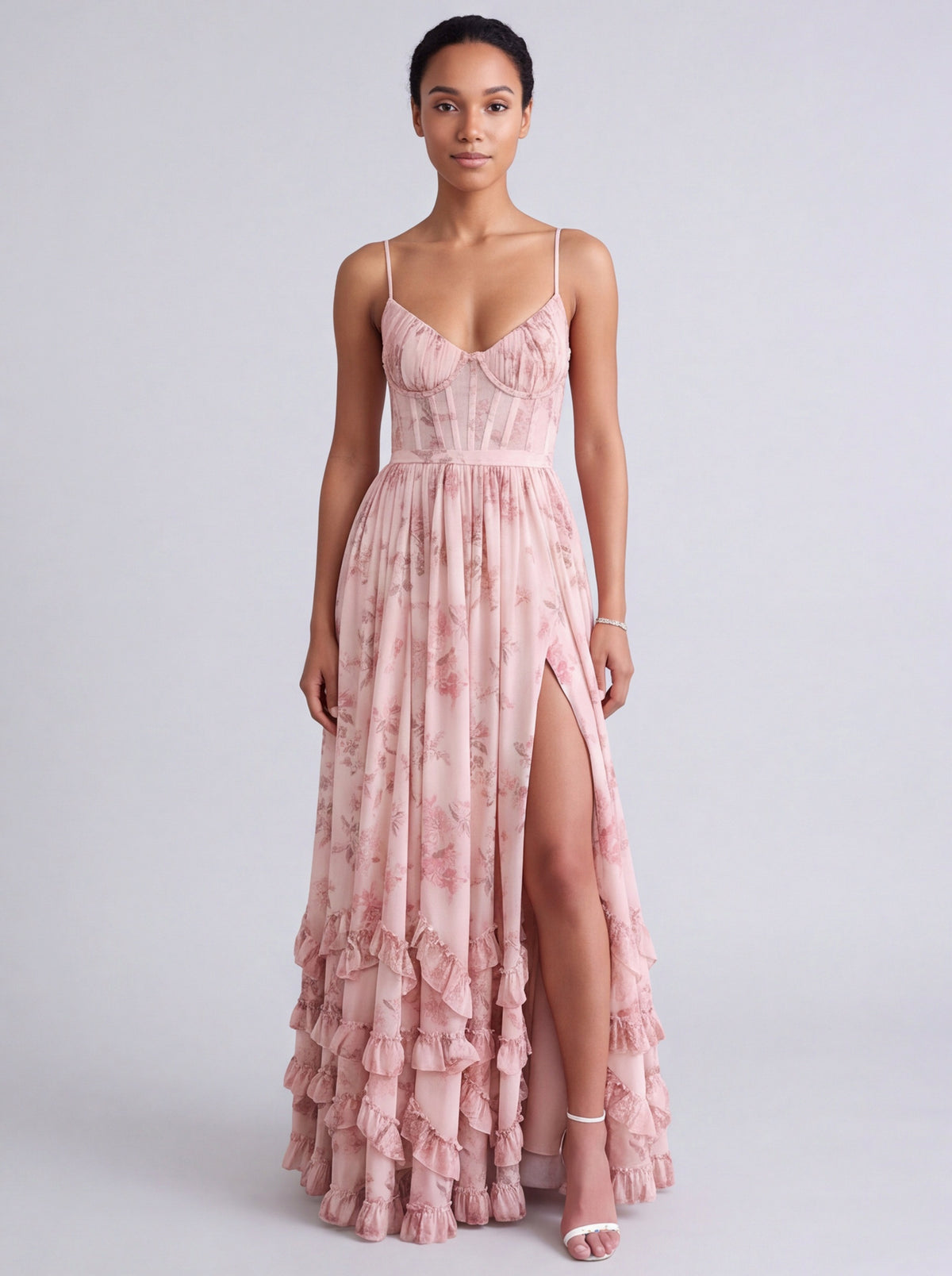 Chiffon Corset Tiered Maxi Dress