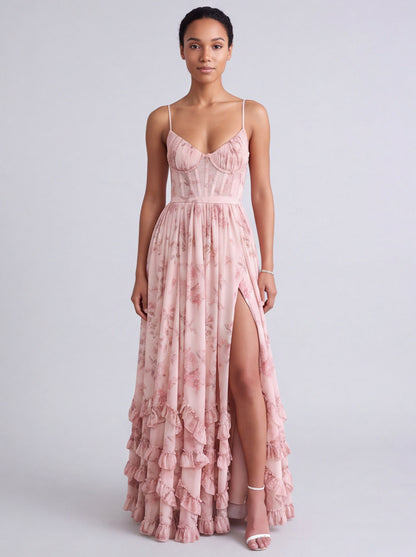 Chiffon Corset Tiered Maxi Dress
