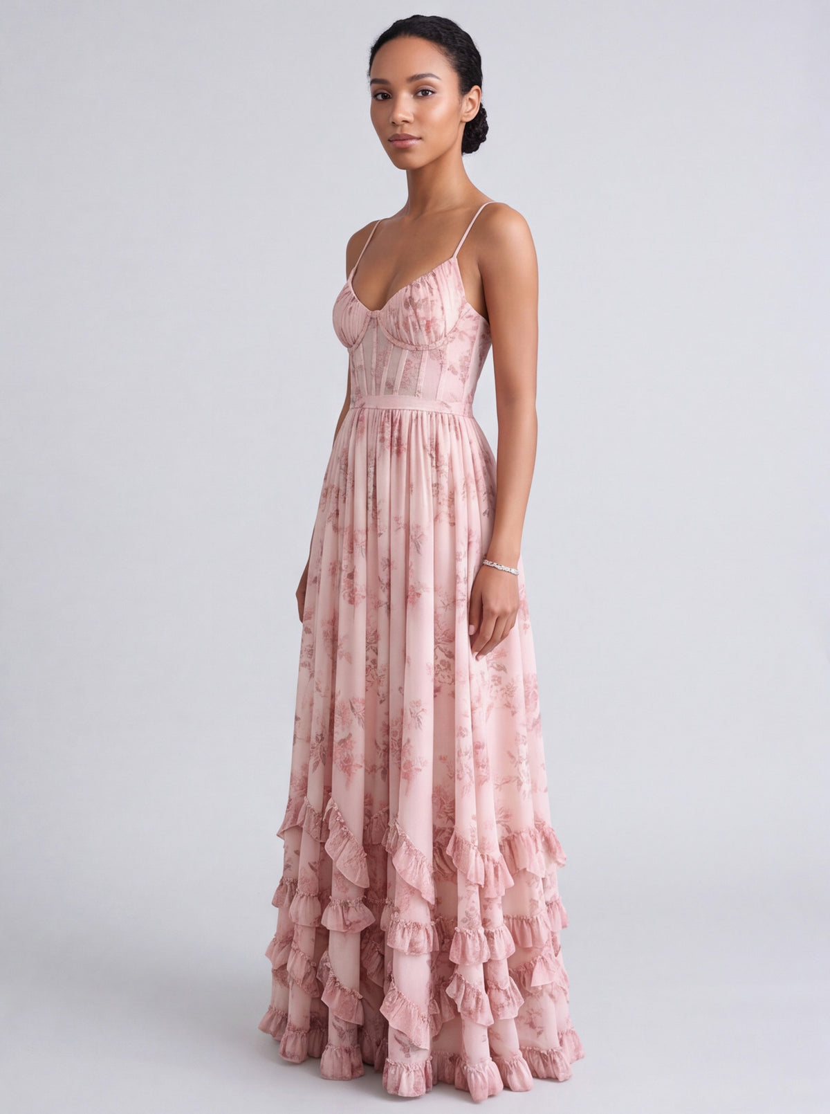 Chiffon Corset Tiered Maxi Dress