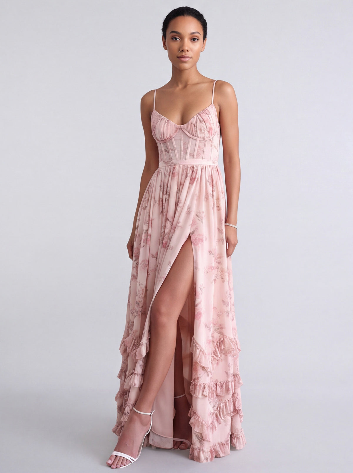 Chiffon Corset Tiered Maxi Dress