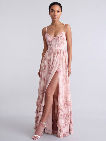 Chiffon Corset Tiered Maxi Dress