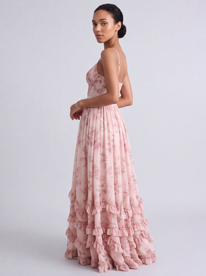 Chiffon Corset Tiered Maxi Dress