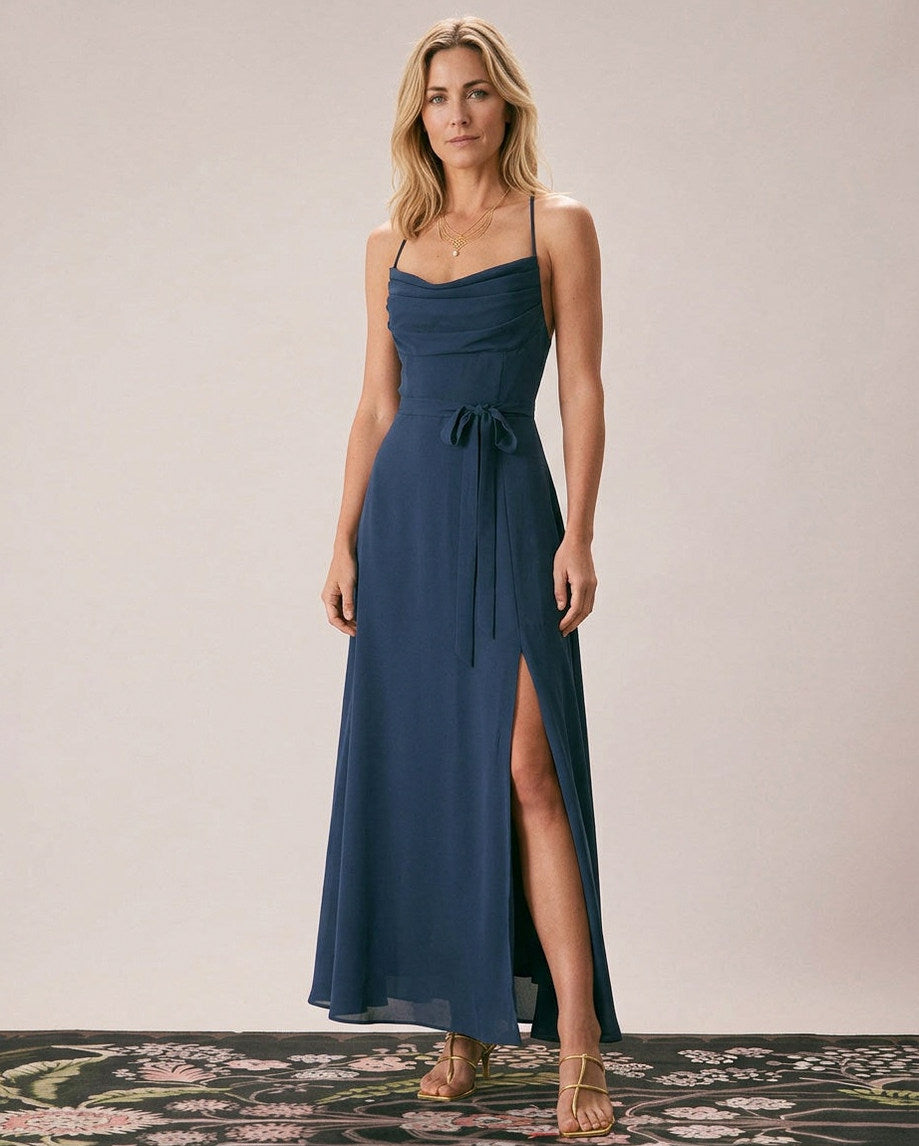 Chiffon Cowl Neck Maxi Dress