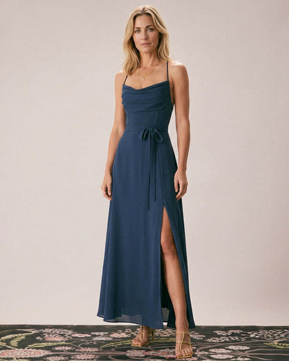 Chiffon Cowl Neck Maxi Dress