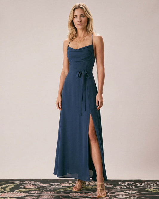 Chiffon Cowl Neck Maxi Dress