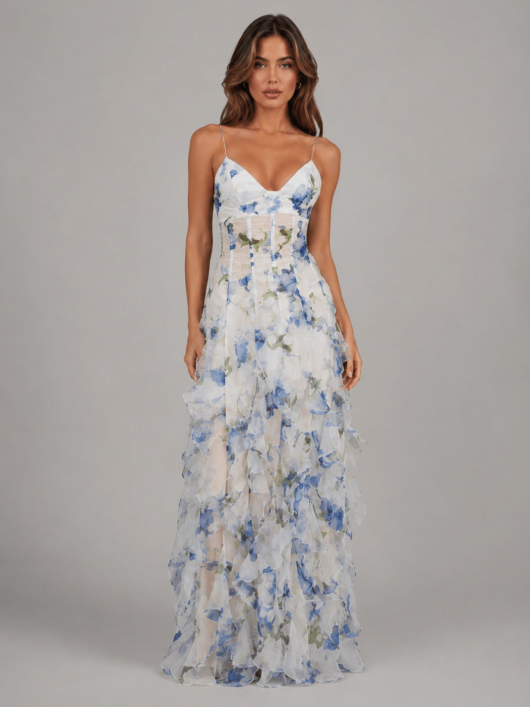 Chiffon Floral Corset Maxi Dress