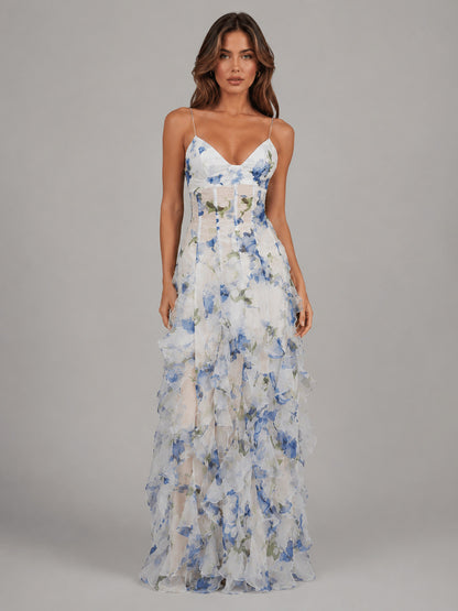 Chiffon Floral Corset Maxi Dress