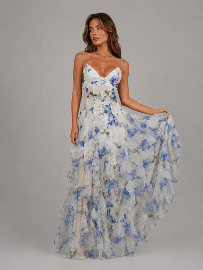 Chiffon Floral Corset Maxi Dress