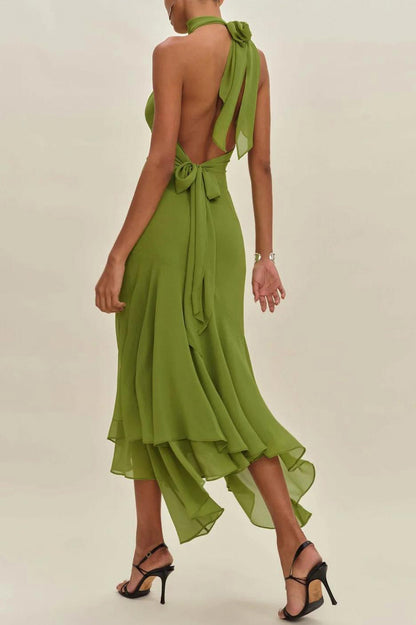 Chiffon Halter Cutout Midi Dress