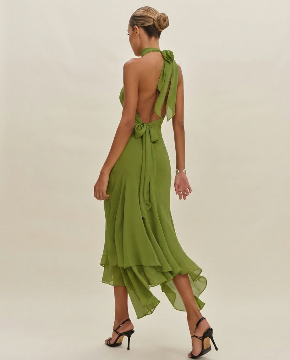 Chiffon Halter Cutout Midi Dress