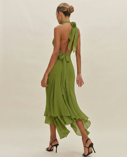 Chiffon Halter Cutout Midi Dress