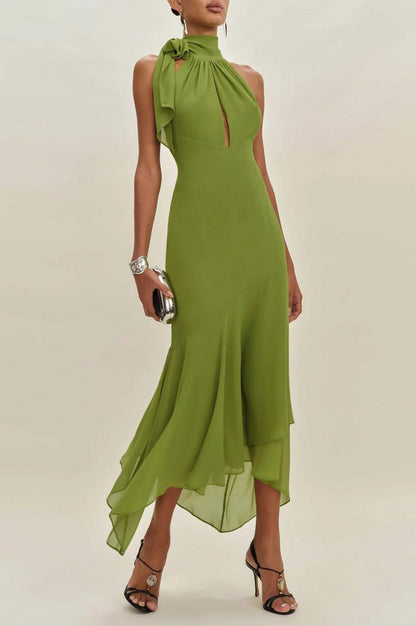 Chiffon Halter Cutout Midi Dress