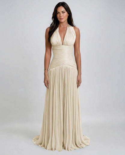 Chiffon Halter Drop Waist Maxi Dress