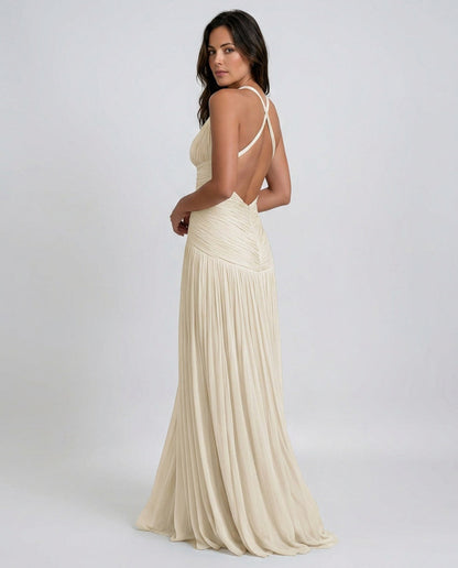 Chiffon Halter Drop Waist Maxi Dress