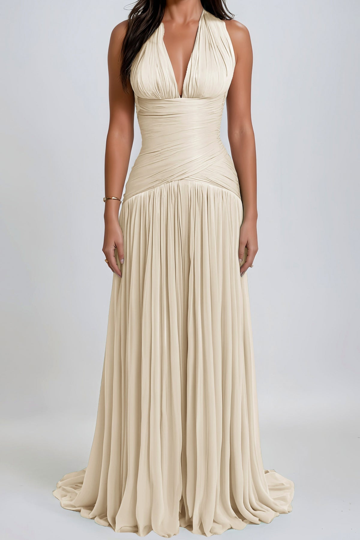 Chiffon Halter Drop Waist Maxi Dress