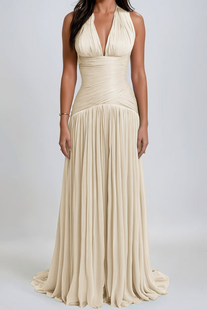 Chiffon Halter Drop Waist Maxi Dress