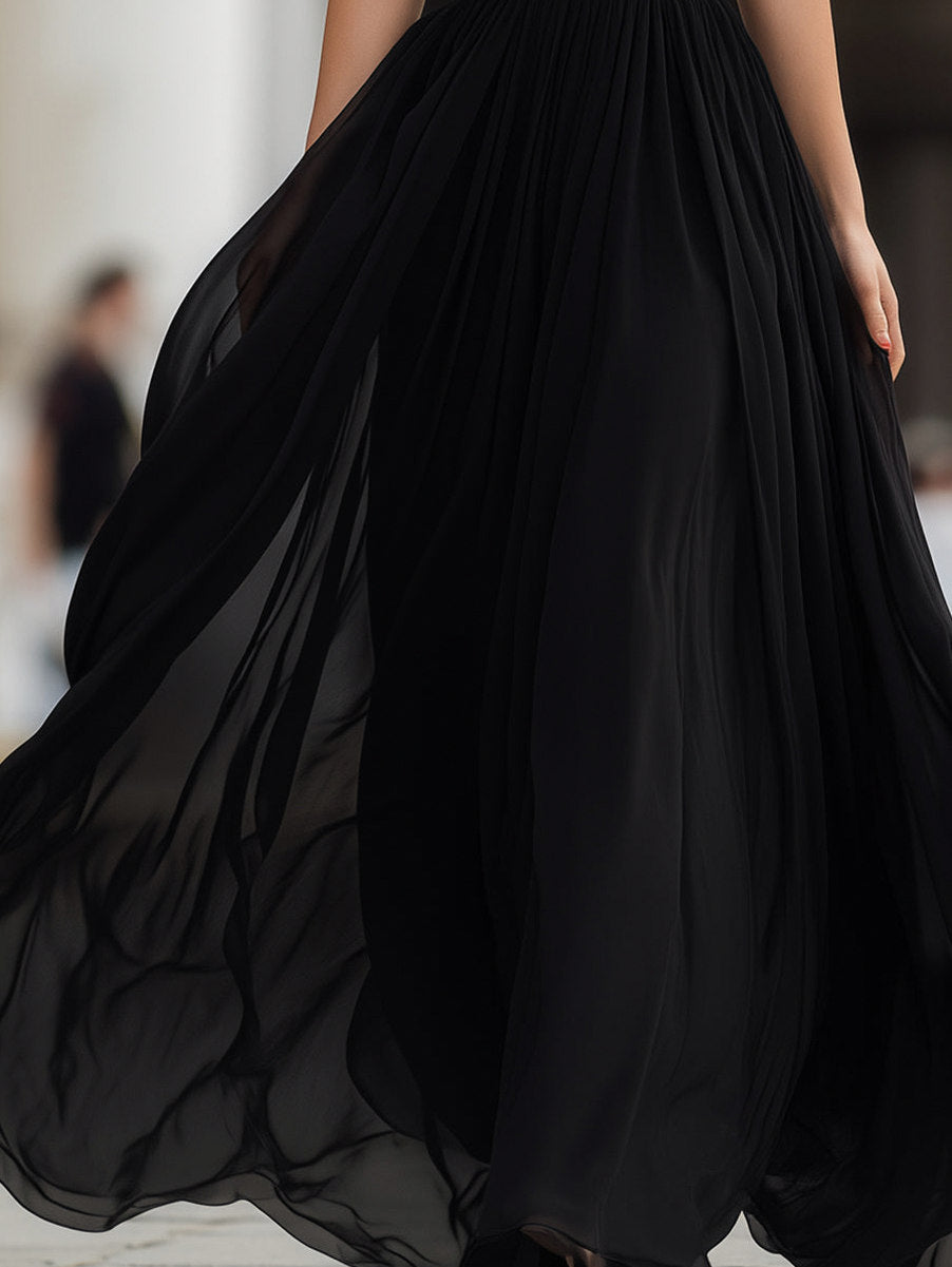 Chiffon Halter Pleated Maxi Dress