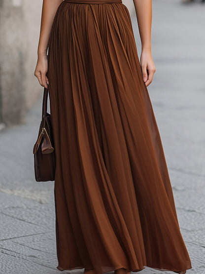 Chiffon Halter Pleated Maxi Dress