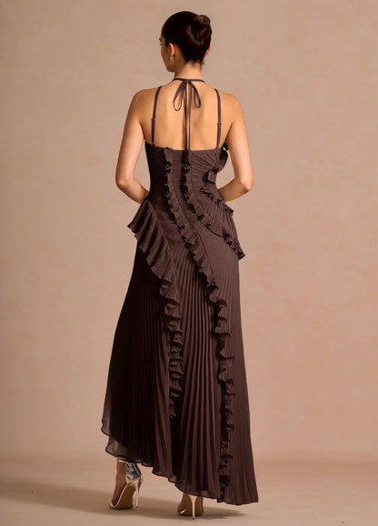 Chiffon Halter Pleated Maxi Dress